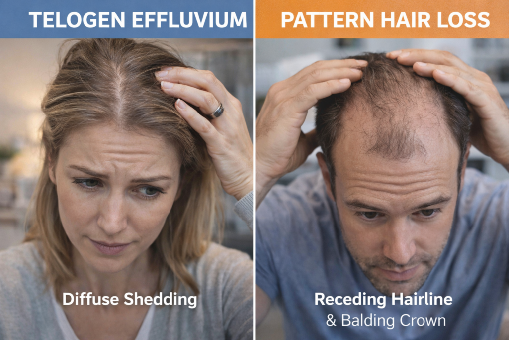 Telogen Effluvium vs Pattern Hair Loss: How to Tell the Difference Before You Panic
